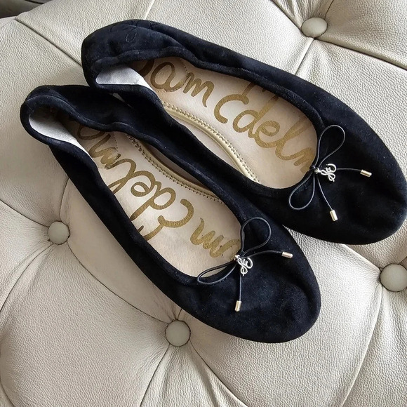 Sam Edelman Felicia Suede Leather Black Ballet Flats Size 10 - Picture 1 of 5